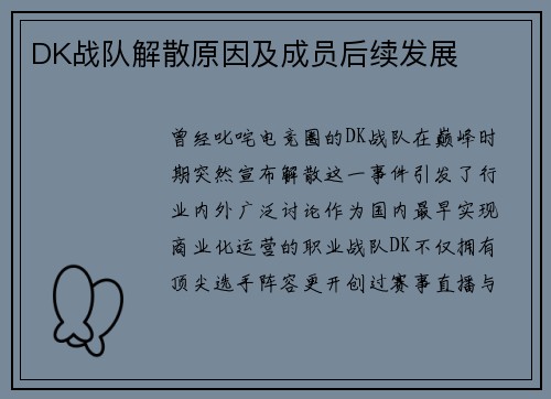 DK战队解散原因及成员后续发展